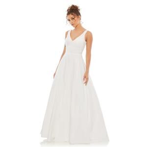 Mac Duggal Classic White Sleeveless A Line Ball Gown Dress 48924 4 $398 Wedding